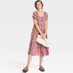 Knox Rose Puff Short Sleeve Tiered A-Line Dress-Cognac Paisley XS, L, XL, M 5